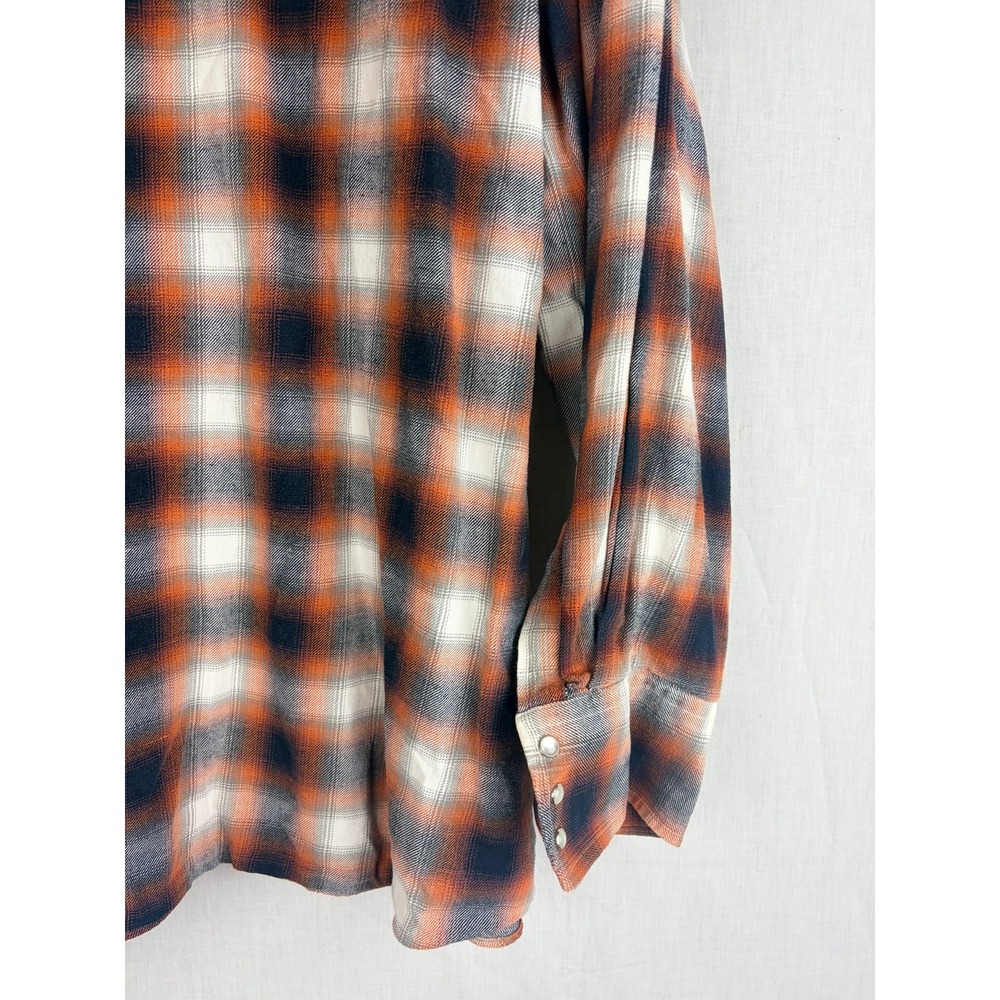 Plains Western Wear Mens 3X Pearl Snap Shirt Orange Navy Plaid Long Sleeve Yoke - Picture 11 of 13